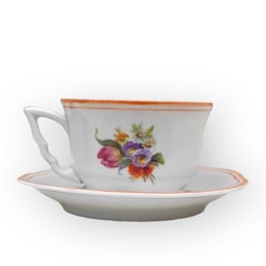 Hungarian Zsolnay - Vintage Floral Coffee Cup and Saucer