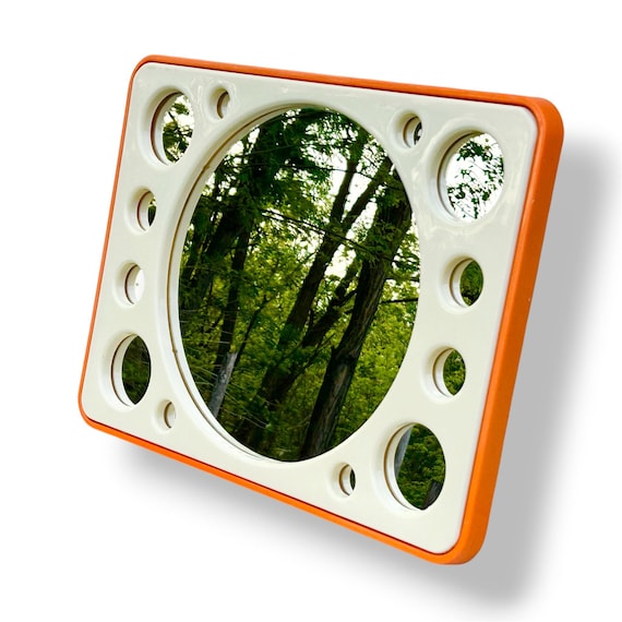 Vintage Space Age Wall Mirror - Retro Orange 70's Pop Art Wall Decor - Mid-Century Modern