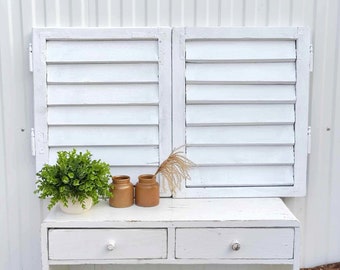Antique Window Shutters -  Wall Hanging - Wooden Shutters -  Primitive Country Rustic Farmhouse Decor