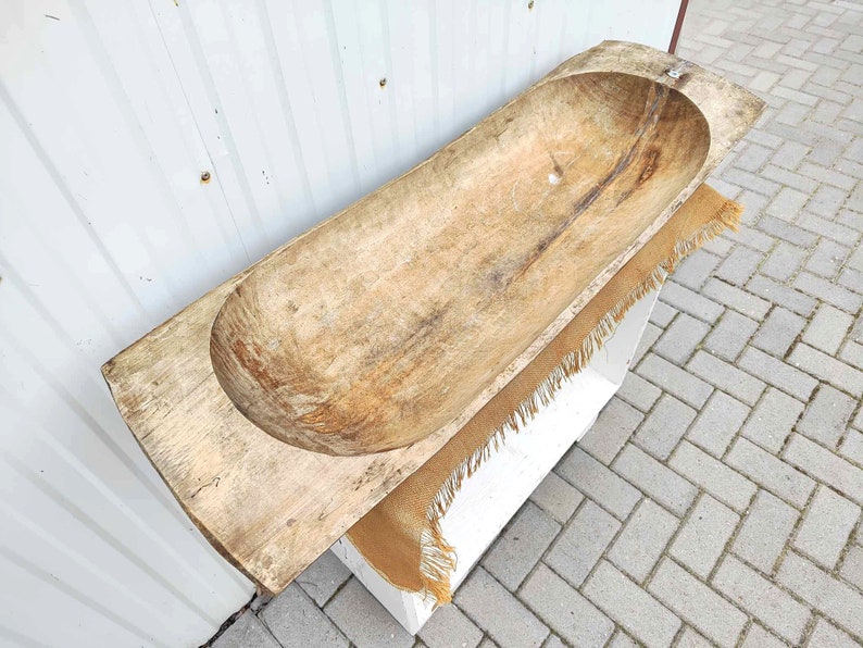 39,3 long Antique Primitive Wooden Dough Bowl Antique Long Natural Wood Dough Bowl Country Cottage Chic Rustic Home Decor image 1