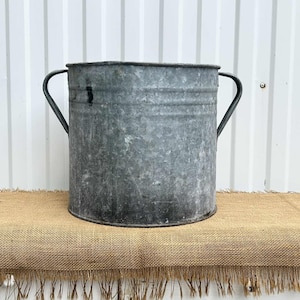 Maceta vintage de zinc galvanizado - Maceta húngara de dos asas - Maceta de jardín - Decoración rústica para jardín - (04)