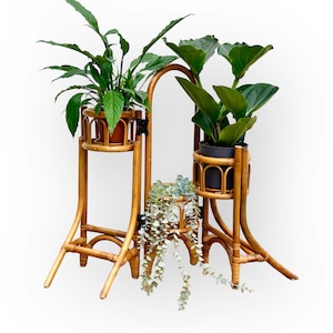 Vintage Bamboo Plant Stand - Folding Plant Stand - Wicker Plant Stool