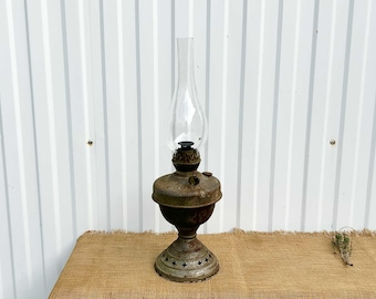 アンティークオイルランプ - ヴィンテージ灯油ランタン - ファームハウス、ラスティック、ロフト装飾