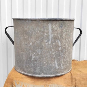 Vintage Galvanized Zinc Planter - Hungarian Two Handled Pot - Garden Planter - Rustic Garden Decor (51)