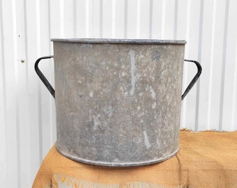 Vintage Galvanized Zinc Planter - Hungarian Two Handled Pot - Garden Planter - Rustic Garden Decor (51)