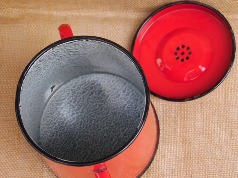 Vintage Red Enamel Food Container with Lid Enamelware Etsy