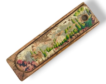 Antique Primitive Wooden Pencil Case - Folk Art Sliding Lid Box - Vintage Wooden Pen Holder