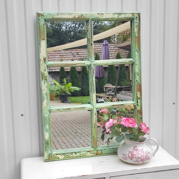 Cadre de fenêtre antique avec miroirs - Décor de salon - Décor de ferme - Maison rustique