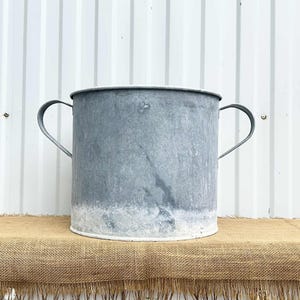 Maceta vintage de zinc galvanizado - Maceta húngara de dos asas - Maceta de jardín - Decoración rústica para jardín - (06)