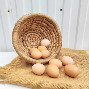 Antique Rye Coiled Straw Basket - Bread or Fruit Basket - Country Cottage Chic - Rustic Home Decor