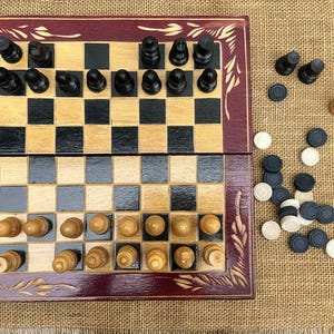 Vintage Hand Painted and Carved Wood Chess - Incomplete Game