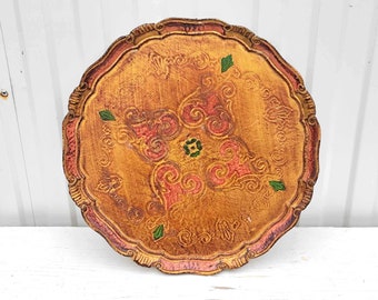 Florentine Tray - Large Italian Serving Tray - Wood Tray - Barware - Shabby Chic