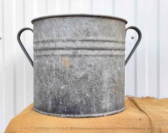 XL Vintage Galvanized Zinc Planter - Hungarian Two Handled Pot - Garden Planter - Rustic Garden Decor - (55)