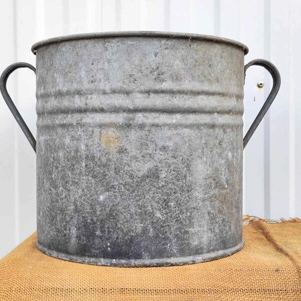 XL Vintage Galvanized Zinc Planter - Hungarian Two Handled Pot - Garden Planter - Rustic Garden Decor - (55)