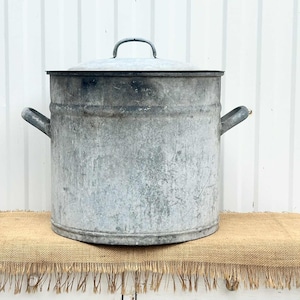 Extra Large - Vintage Galvanized Zinc Planter - Hungarian Two Handled Pot - Garden Planter - Rustic Garden Decor (01)