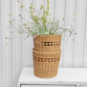 Set of Two Vintage Wicker Flower Pot - Vintage Planter - Gardening