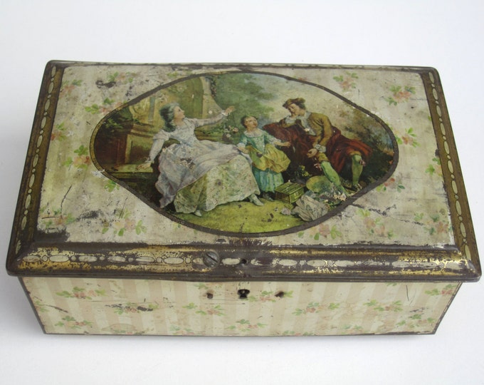 Antique Tin Box Jewelry Box Etsy