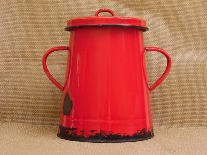 Vintage Red Enamel Food Container with Lid Enamelware Etsy