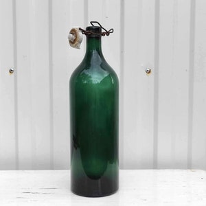 Antique Green Glass Bottle with Porcelain Stoppers - Home Decor - Vase
