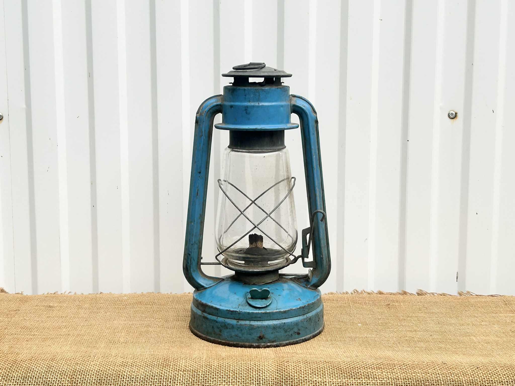Blue Antique Oil Lamp - Vintage Kerosene Lantern - Farmhouse