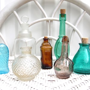Collection of 7 Antique Glass Bottles - Antique-Vintage Glass Jar - Home Decor - Vase