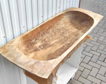 51,25" long - Antique Primitive Wooden Dough Bowl - Antique Long Natural Wood Dough Bowl - Country Cottage Chic - Rustic Home Decor