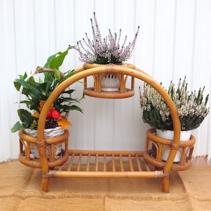 Vintage Bamboo Rattan Plant Stand - Plant Stool - Boho Home Decor