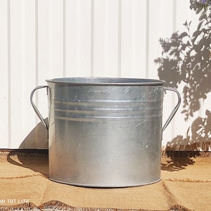 XL Plantadora de zinc galvanizado vintage - Húngara dos ollas manipuladas - Jardinera de jardín - Decoración de jardín rústico - (12)