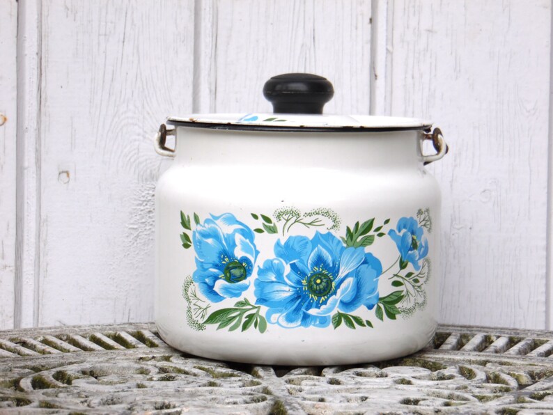 Vintage Enamel Food Container with Lid Kitchen Storage Etsy