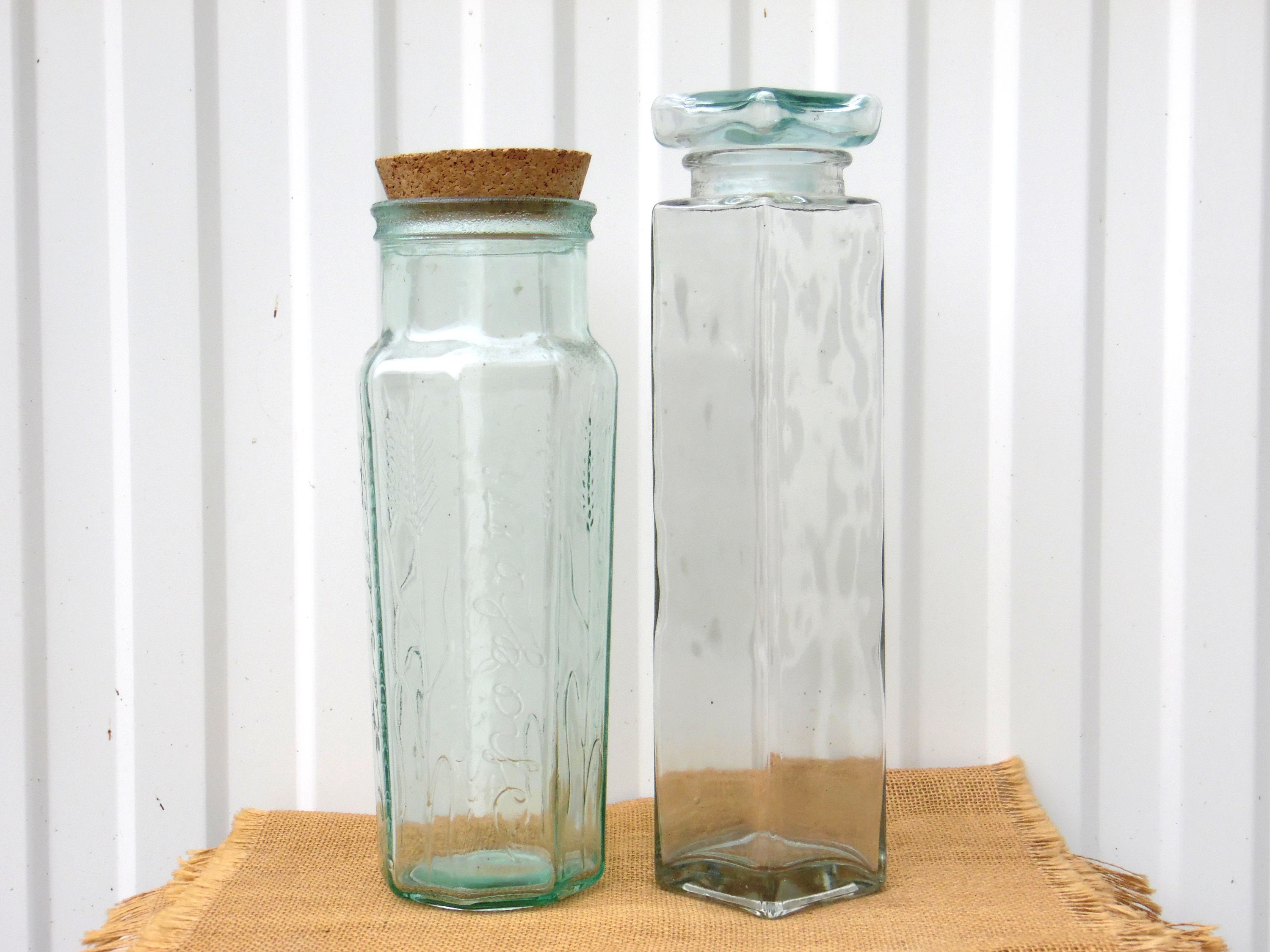 Vintage Tall Glass Spaghetti Jars Green Glass Pasta Jars Etsy UK