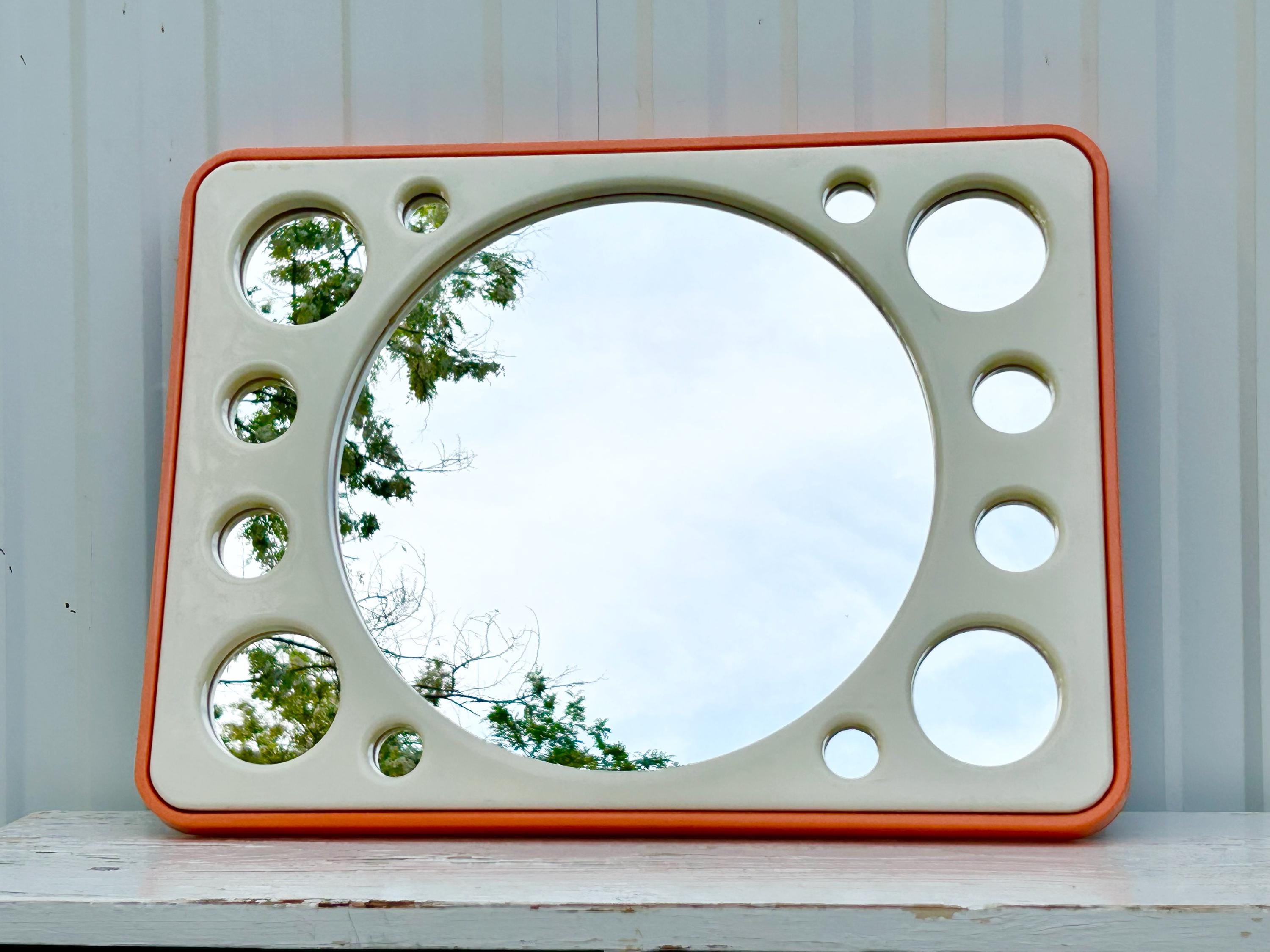 Vintage Space Age Wall Mirror - Retro Orange 70's Pop Art Wall