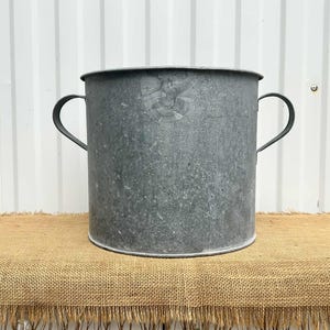 Vintage Galvanized Zinc Planter - Hungarian Two Handled Pot - Garden Planter - Rustic Garden Decor (03)