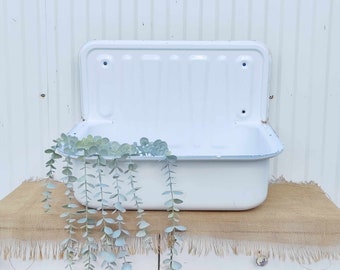 Vintage European Wall Fountain - White Enameled Wall Sink - Vintage Lavabo Garden Sink - Indoor Outdoor Vessel