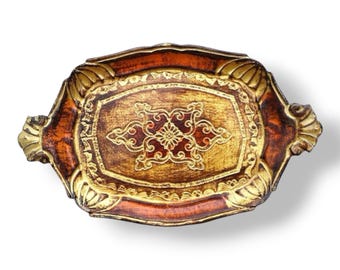 Vintage Florentine Tray – Italian Gold Tole Serving Barware - Hollywood Regency Vanity Tray