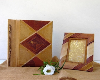 Vintage Handmade Photo Album and Picture Frame - Handmade Paper and Leaves