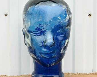 ガラス製マネキンヘッド、新品同様ヴィンテージ クリア/緑がかった