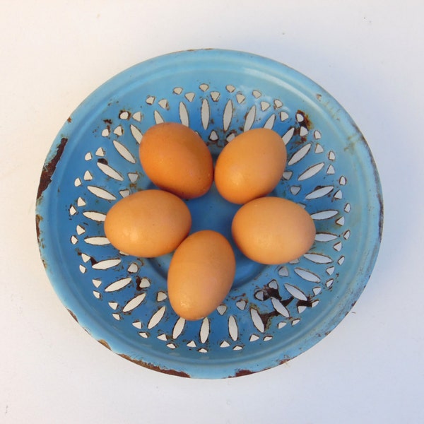 RESERVED - Vintage Blue Enamel Bowl - Farmhouse Decoration - Shabby Chic Kitchen Decor