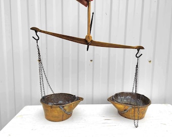 Vintage Balance Scale - Hanging Brass Planter - Home Decor- Wall Decor - Indoor Garden