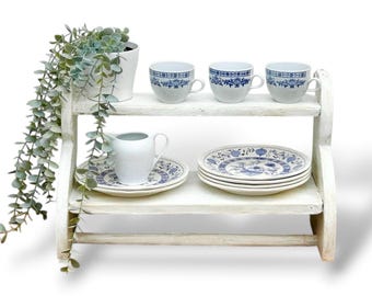 Vintage Wooden Kitchen Shelf: Farmhouse Cottage Wall Rack