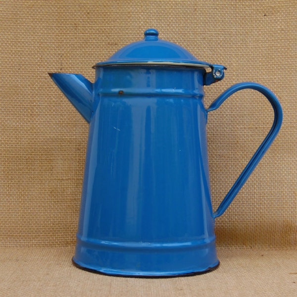 Vintage Blue Enamel Tea Pot - Shabby Chic Kitchen Decor - Rustic Home Decor