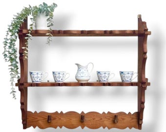 Vintage Wooden Kitchen Shelf - Farmhouse Wall Hanging (25.25" Wide)