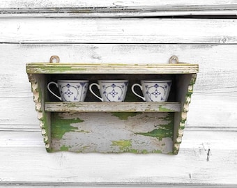 Vintage Wooden Shelf - Wooden Kitchen Rack - Kitchen Shelf - Wall Hanging - Farmhouse Cottage Chic