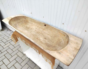 46,5" long - Antique Primitive Wooden Dough Bowl - Antique Long Natural Wood Dough Bowl - Country Cottage Chic - Rustic Home Decor