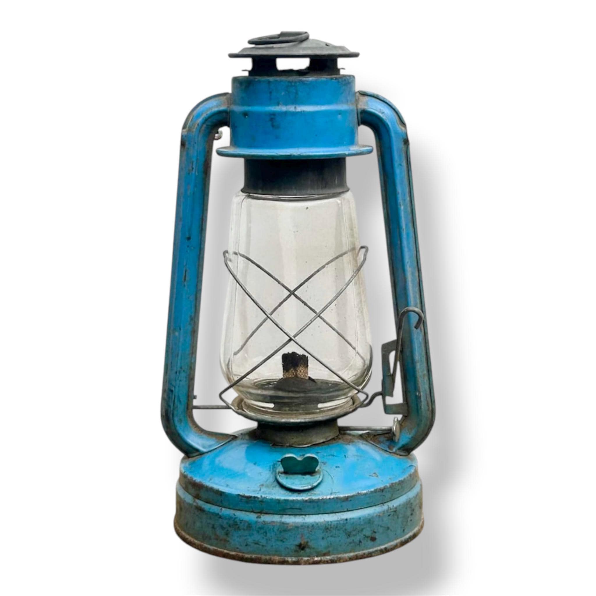 Blue Antique Oil Lamp - Vintage Kerosene Lantern - Farmhouse