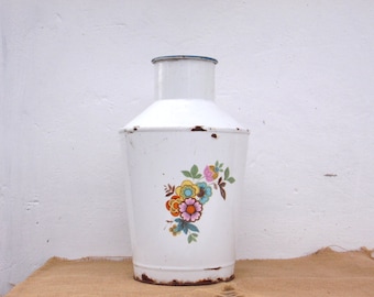 Antique Enamel Water Can - Garden Planter - Kitchenalia - Farmhouse Decor - Enamelware