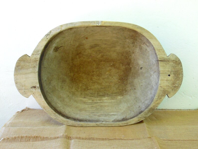 27 long Hand Carved Antique Primitive Wooden Dough Bowl Rustic Home Cottage Chic Antique Oval Natural Wood Dough Bowl