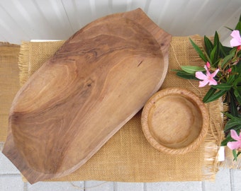 Wooden Serving Tray - Vintage Primitive Wooden Bowl - Rustic Center Piece - Hand Carved - Country Cottage Chic - Rustic Home Decor