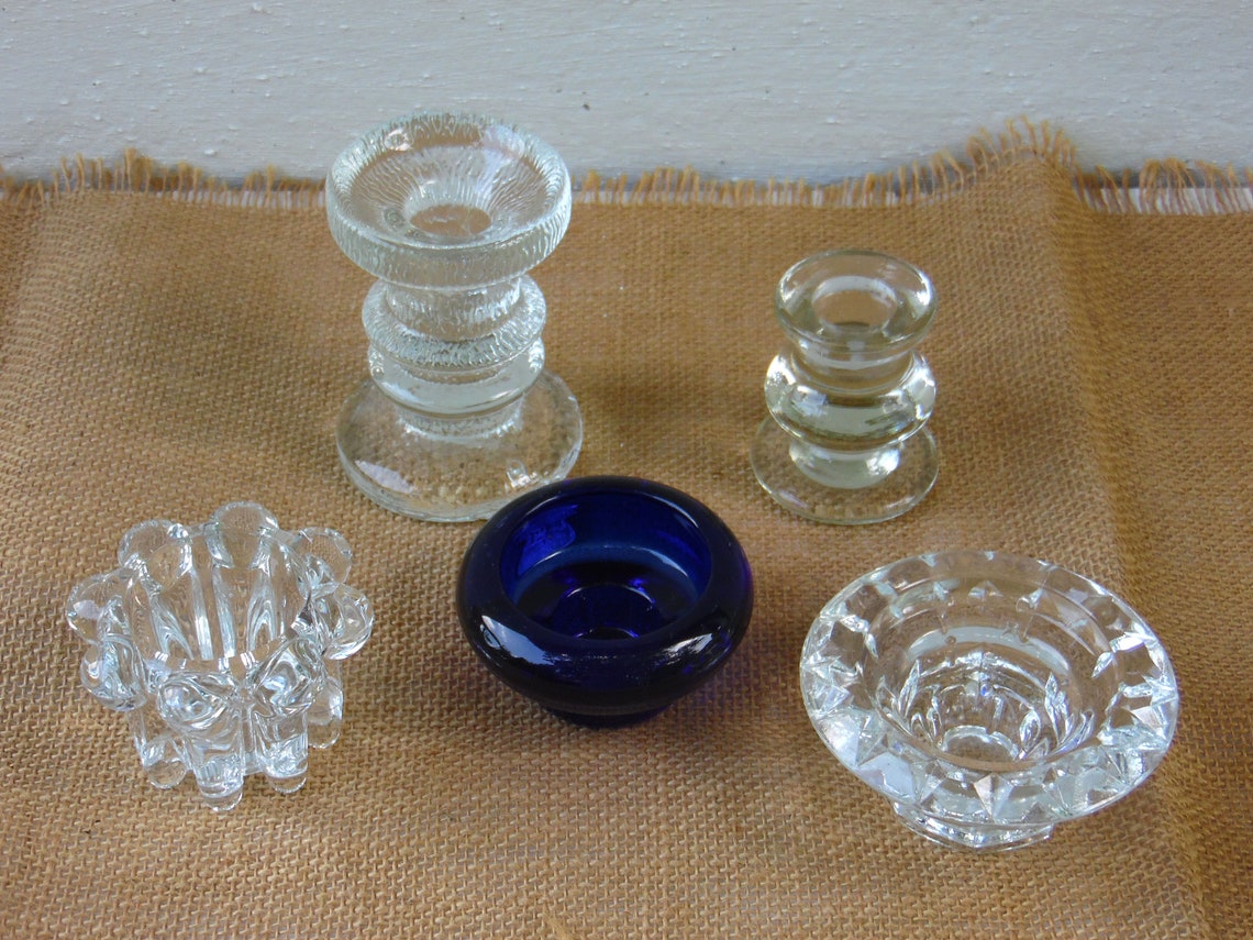 Collection of 5 Vintage Glass Candle Sticks Vintage Candle Etsy