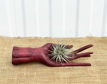 Vintage Holz handgeschnitzte Handskulptur Figur - Sukkulentenhalter - Holzhanddekor