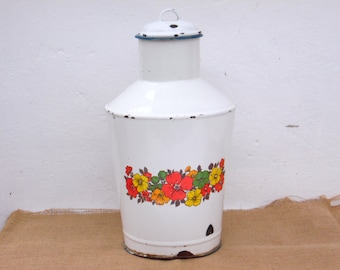 Antique Enamel Water Can - Garden Planter - Kitchenalia - Farmhouse Decor - Enamelware